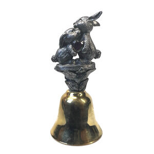 Michael Ricker Hugging Bunnies Pewter and‎ Brass Bell With Crystal #742 T68